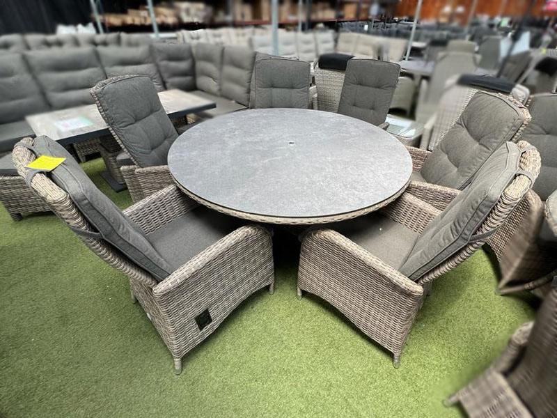 6 Seat Aluminium Rattan Round Dining Set with Recliners