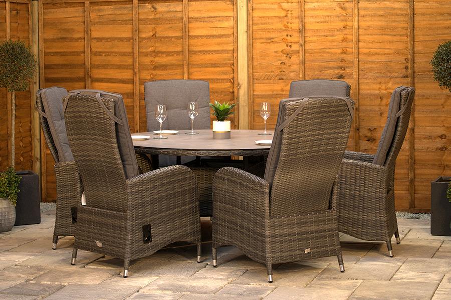 6 Seat Aluminium Rattan Reclining Round Dining Set 150cm