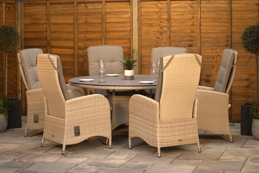 6 Seat Aluminium Rattan Reclining Round Dining Set