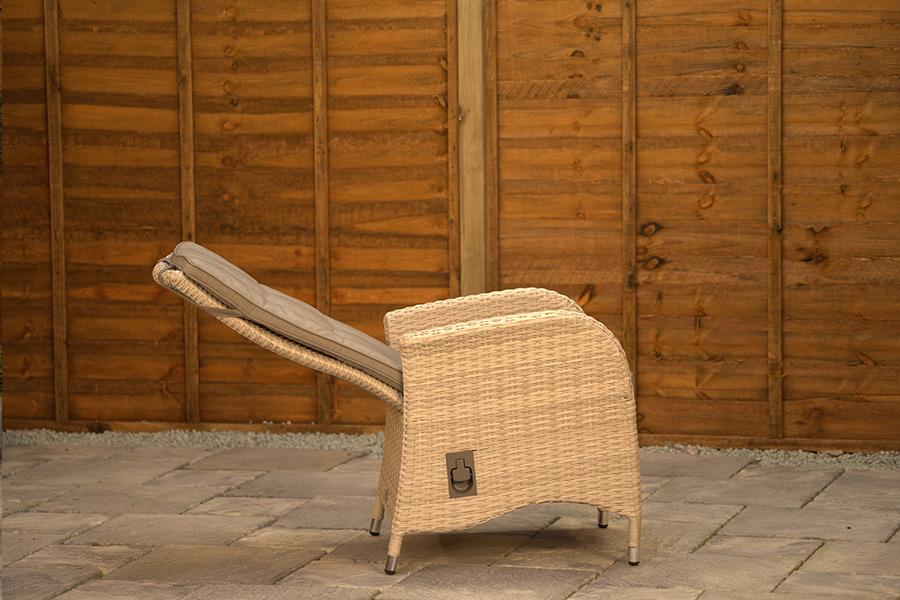 Burbage 6 Seater Round Reclining Rattan Dining Set in Latte