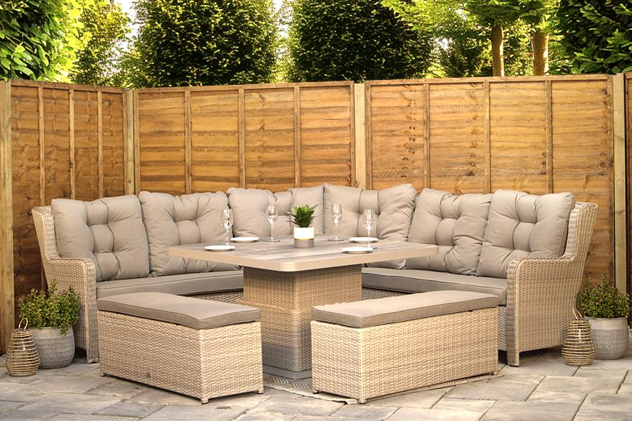 Latte Aluminium Rattan Corner Sofa Set for 10