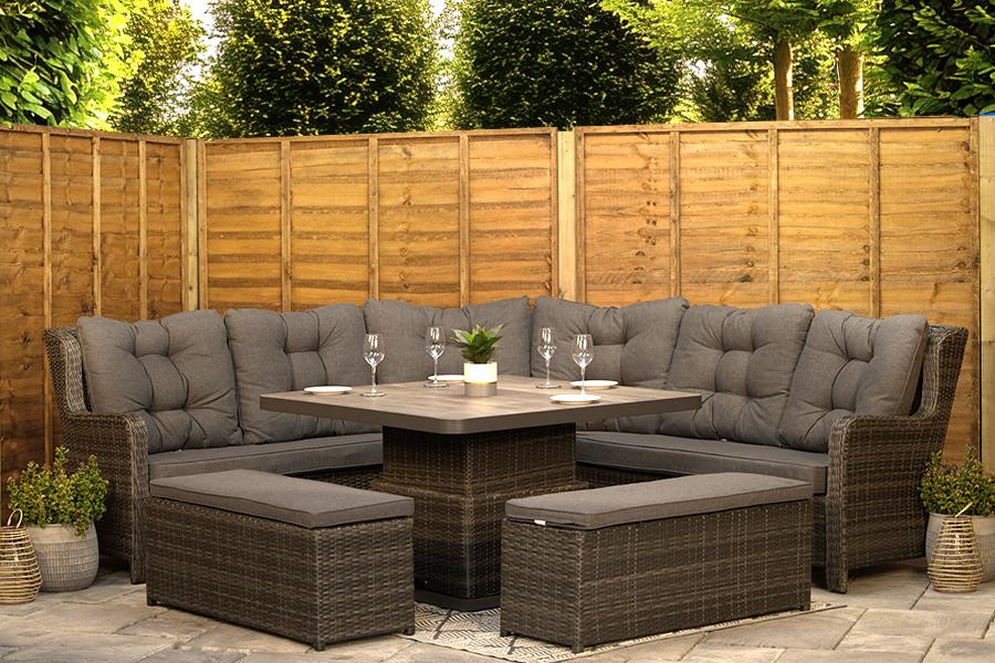 Stone Grey Aluminium Rattan Corner Sofa Set 3m x 3m