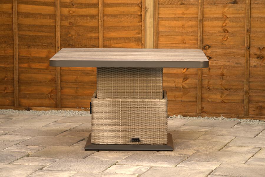 Burbage Large Rattan Corner Lounge Set with Height Adjustable Table in Stone Grey
