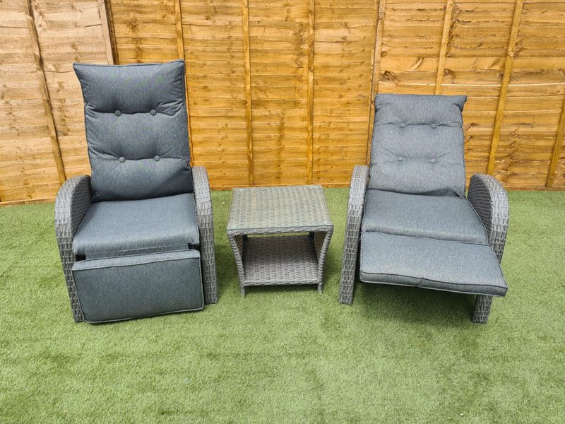 Burton Reclining Rattan Bistro Set + Built in Footrests