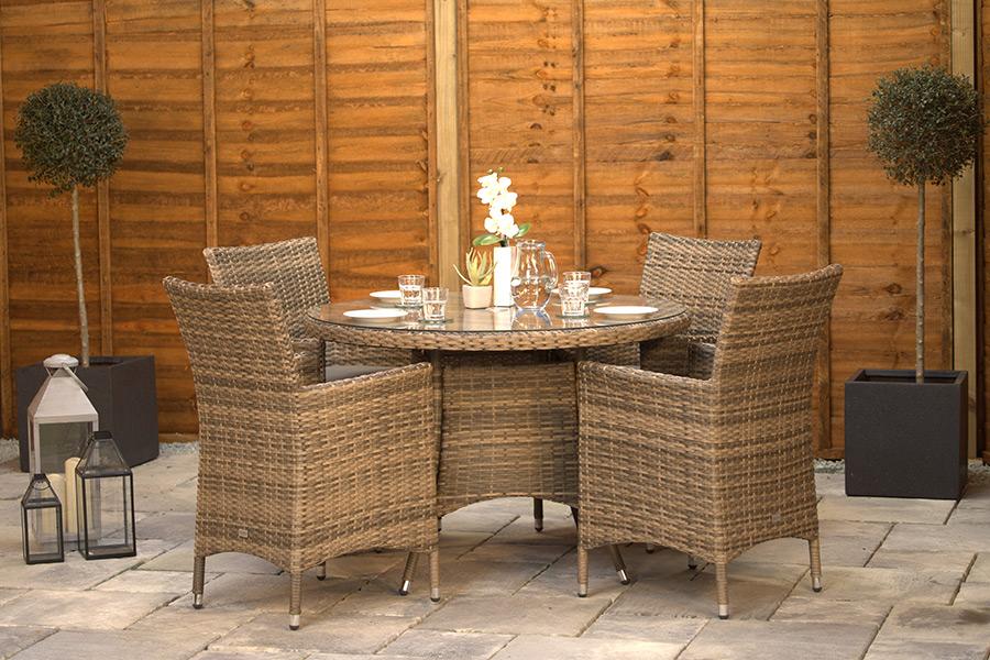 4 Seat Aluminium Rattan Round Dining Set Brown 110cm