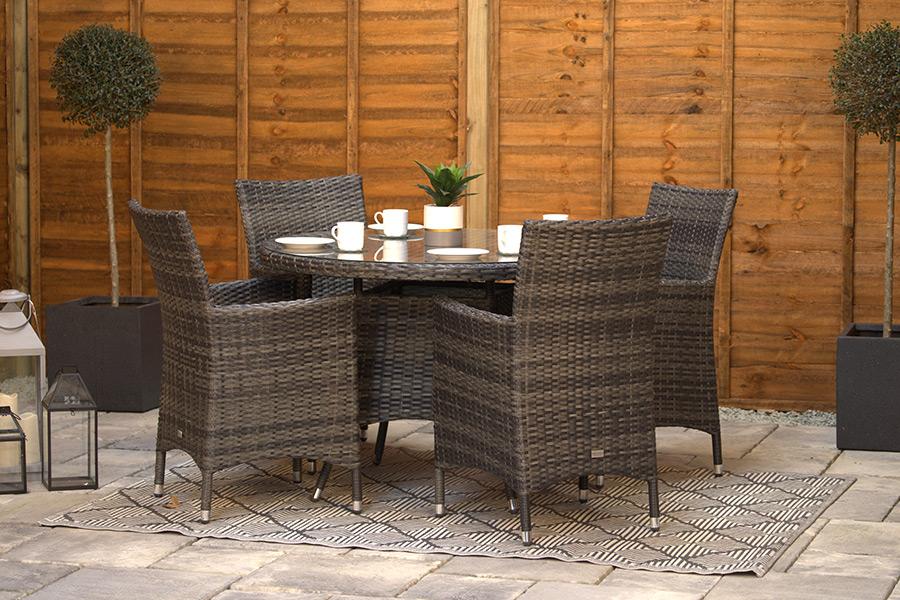 4 Seat Aluminium Rattan Round Dining Set 110cm Dark Grey