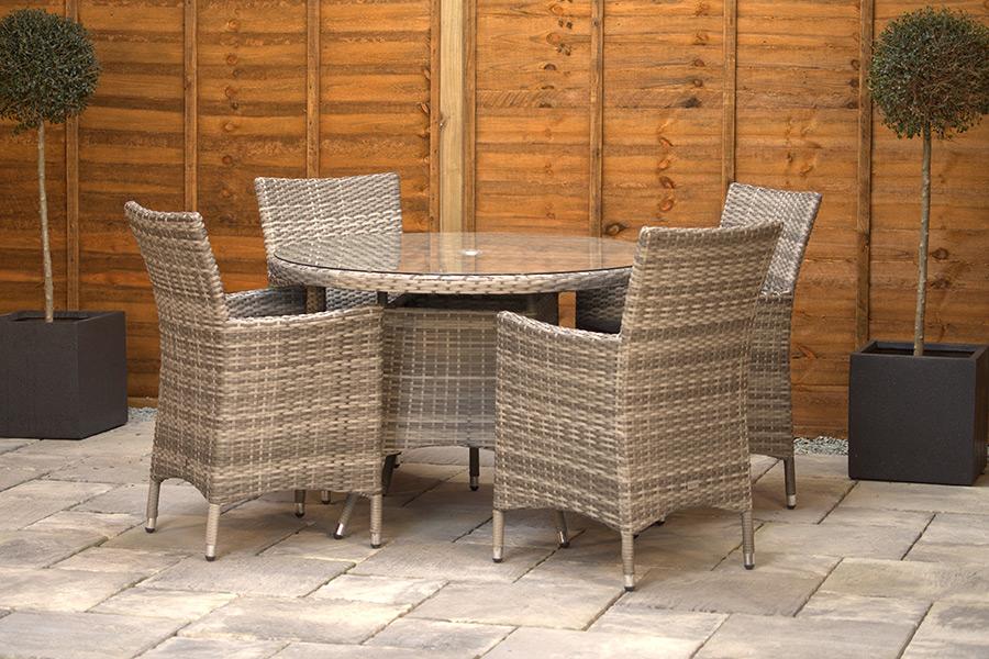 4 Seat Aluminium Rattan Round Dining Set 110cm Grey