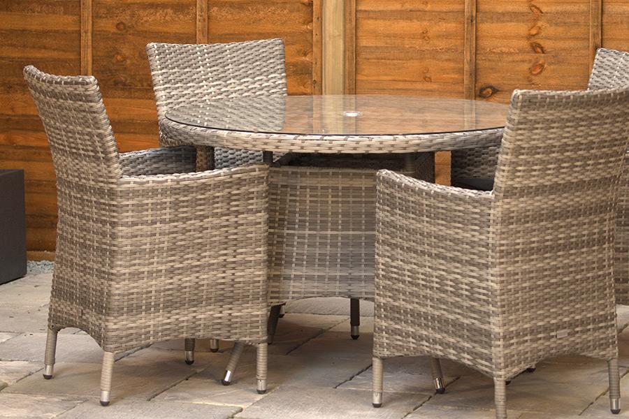 Sapcote 4 Seater Round Dining Set in Grey Rattan