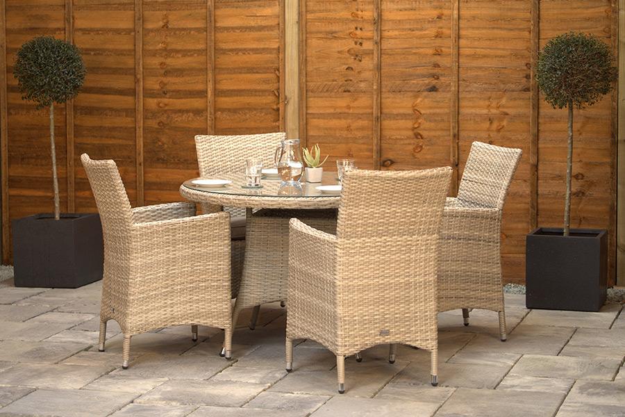 4 Seat Aluminium Rattan Round Dining Set 110cm