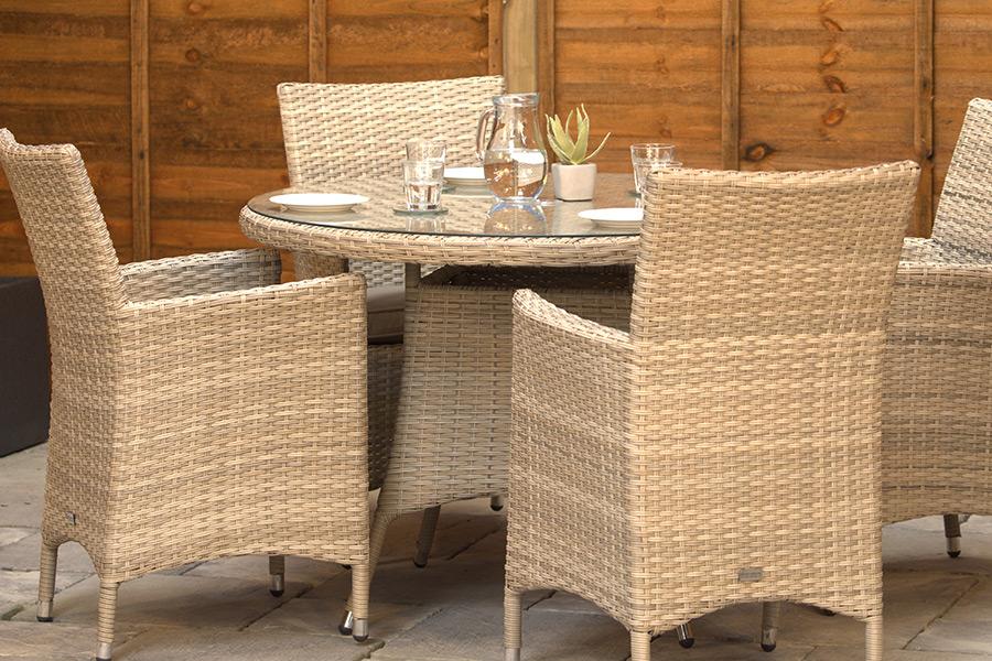 Sapcote 4 Seater Round Dining Set in Natural Rattan