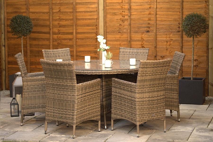 6 Seat Aluminium Rattan Round Dining Set 140cm Brown