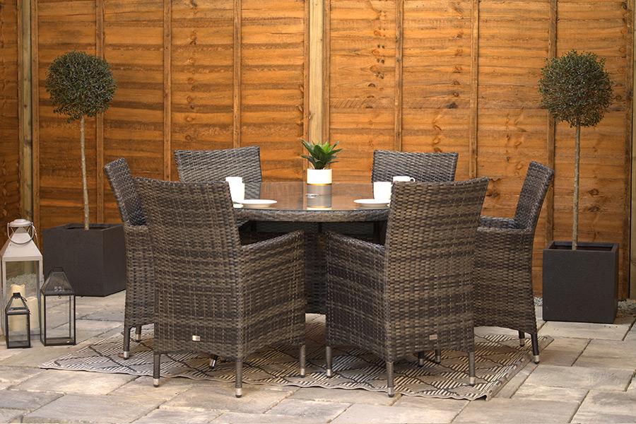 6 Seat Aluminium Rattan Round Dining Set Dark Grey