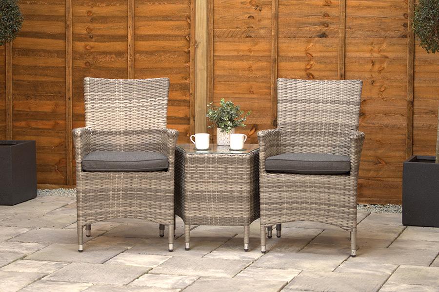 Grey Aluminium Rattan Bistro Set for 2 with Side Table