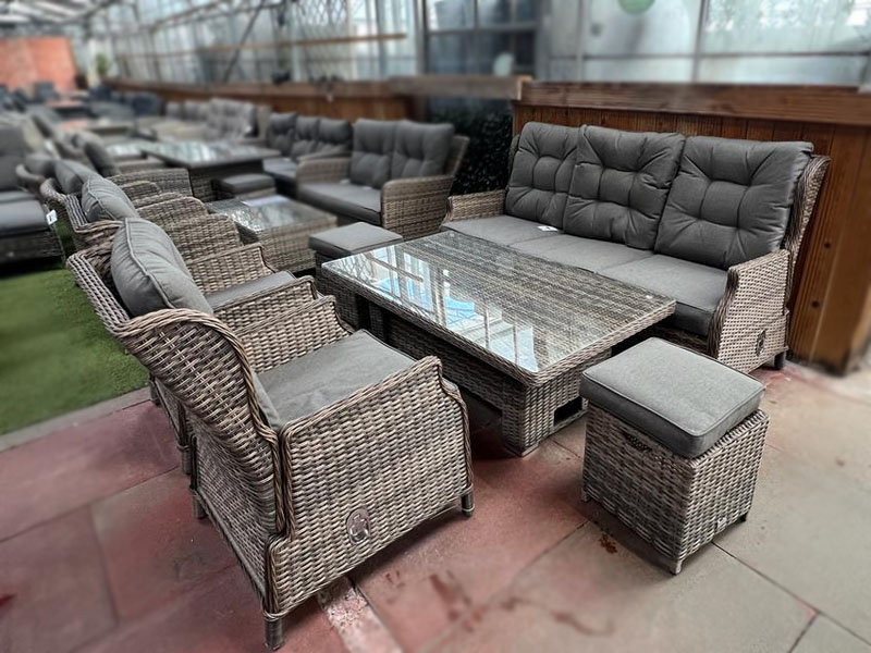 6 Seat Aluminium Rattan Reclining Lounge Dining Set