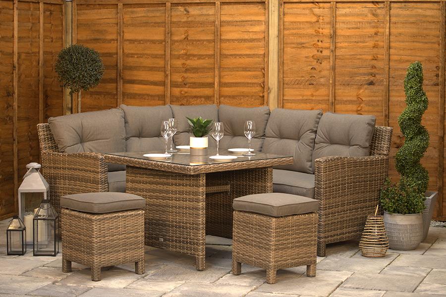 6 Seat Brown Rattan Corner Dining Set with Aluminium Frame