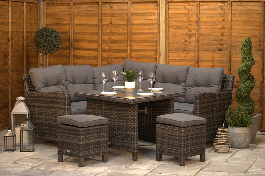 6 Seat Aluminium Rattan Corner Dining Set in Dark Grey