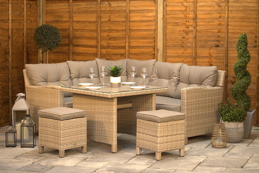 Natural Aluminium Rattan Corner Dining Set 245cm