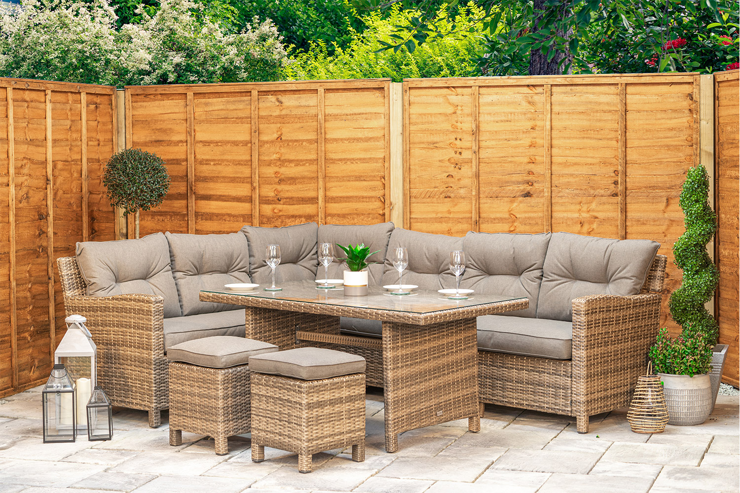 8 Seat Aluminium Rattan Corner Dining Sofa Set Brown