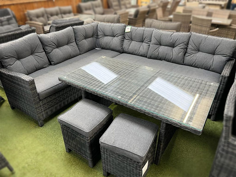 6 Seat Aluminium Rattan Corner Dining Set in Dark Grey