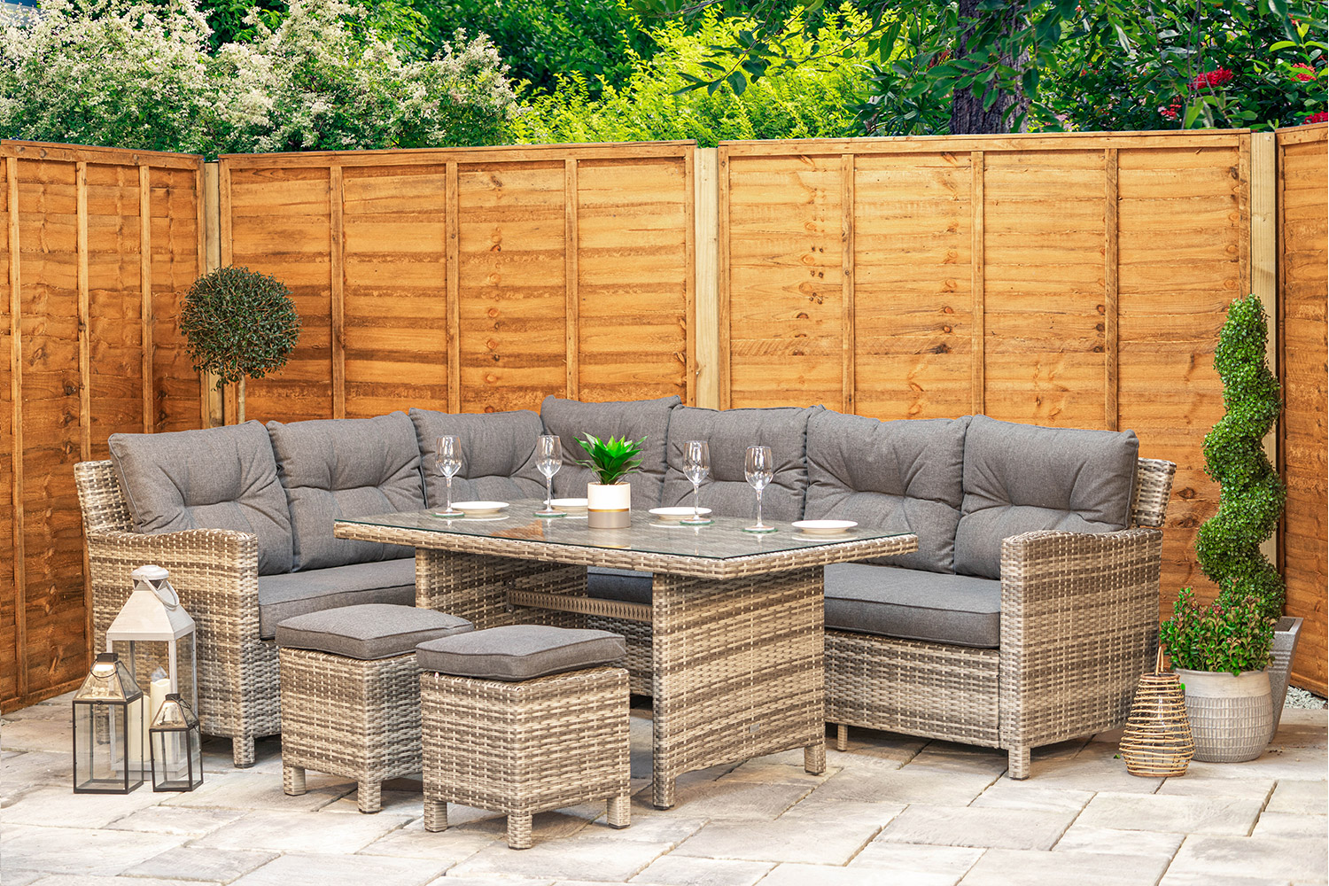 Grey Aluminium Rattan 6 Seater Corner Dining Set