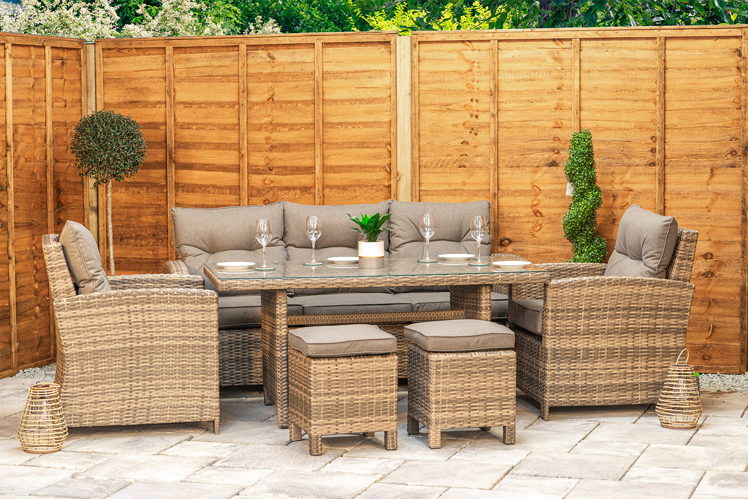 6 Seat Aluminium Rattan Sofa Dining Set in Brown