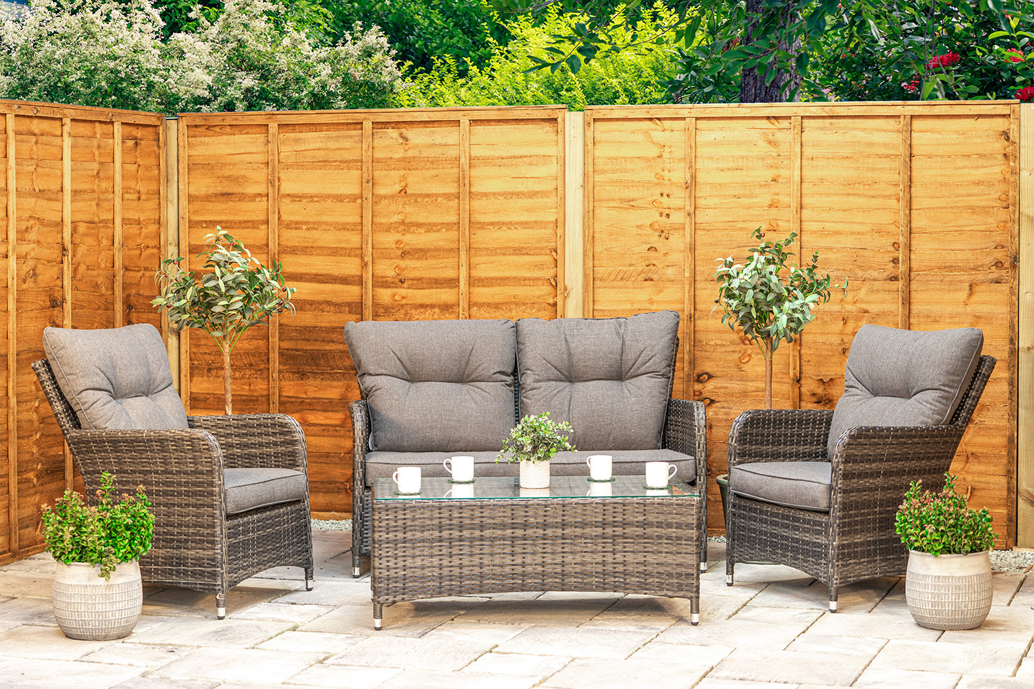 4 Seat Aluminium Rattan Lounge Sofa Set in Dark Grey