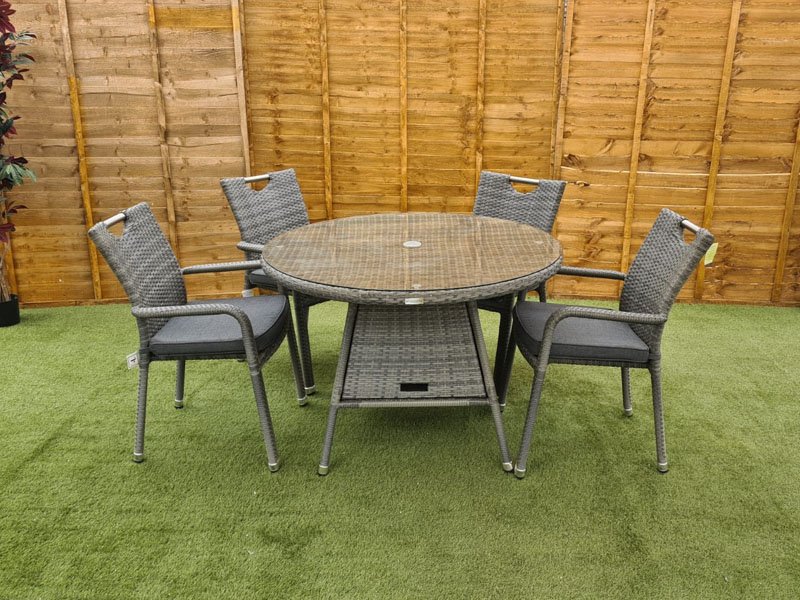 4 Seat Aluminium Rattan Round Dining Set in Grey
