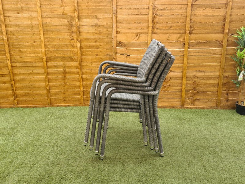 Sharnford Stacking 6 Seater Rectangular Rattan Dining Set in Grey