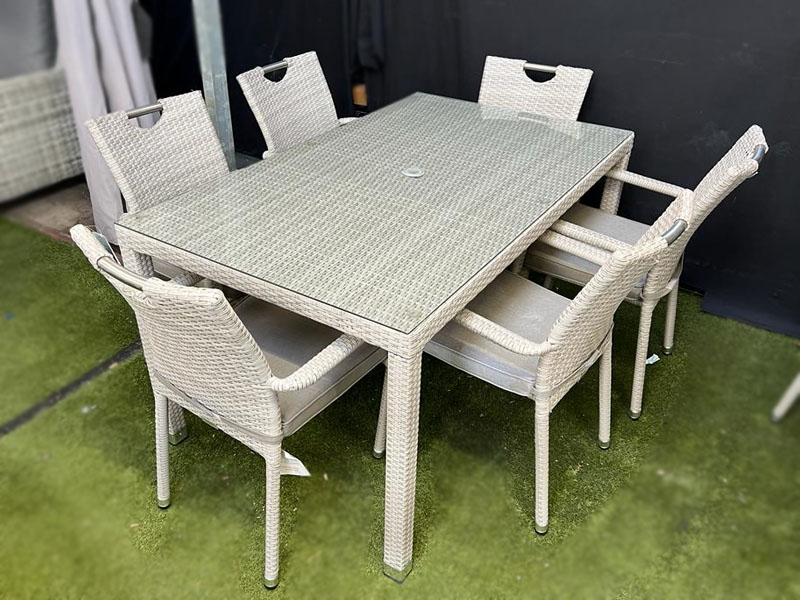 6 Seat Aluminium Rattan Dining Set with 150cm Table