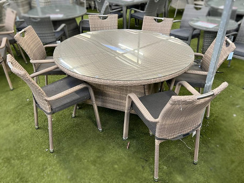 6 Seater Aluminium Rattan Round Dining Set in Cappuccino