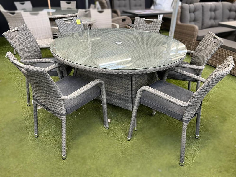 Grey Aluminium Rattan 6 Seat Round Dining Set