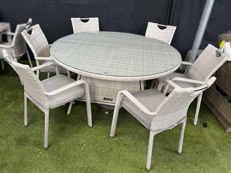 Latte Aluminium Rattan 6 Seat Round Dining Set