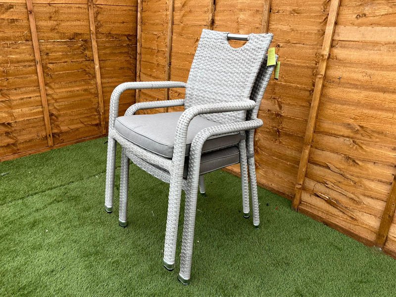 Sharnford Stacking 6 Seater Round Rattan Dining Set in Latte